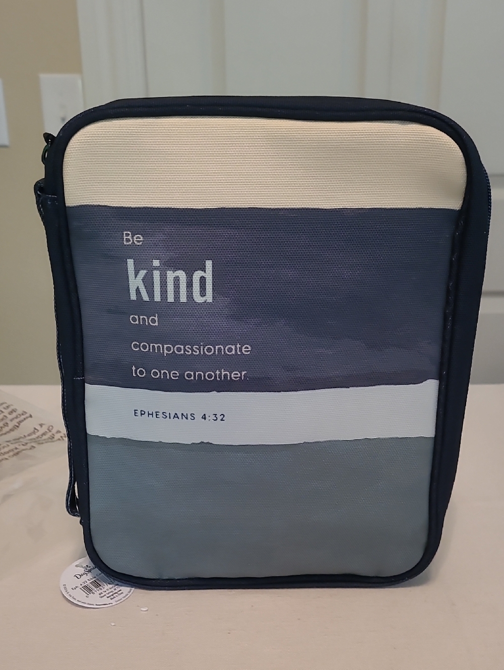 Be Kind Men's Canvas Bible Or Book Bag in Navy and Cream